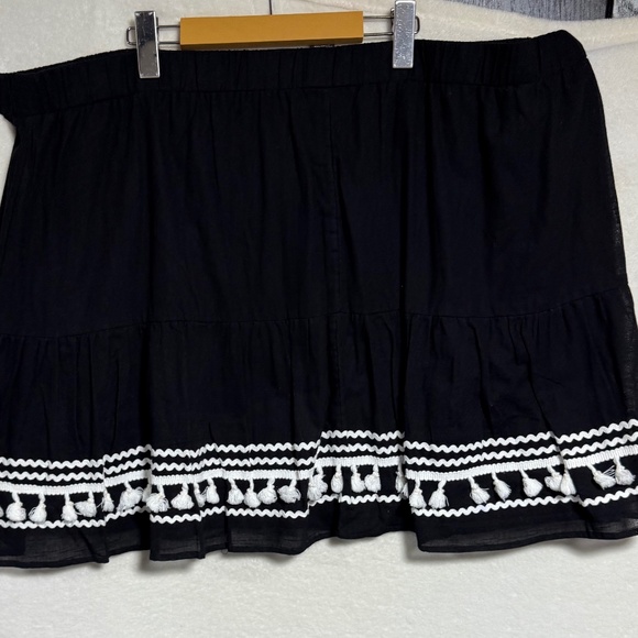 Lane Bryant Women's Skirt 26/28 Black w/White Tassels Drawstring Cotton Lined - Picture 4 of 10